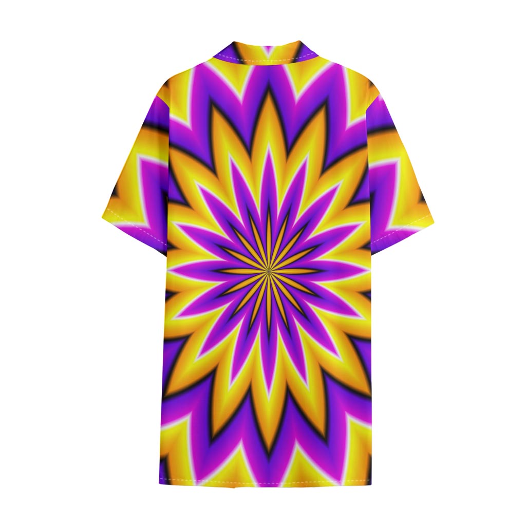 Yellow Flower Moving Optical Illusion Cotton Hawaiian Shirt