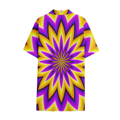 Yellow Flower Moving Optical Illusion Cotton Hawaiian Shirt
