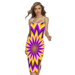 Yellow Flower Moving Optical Illusion Cross Back Cami Dress