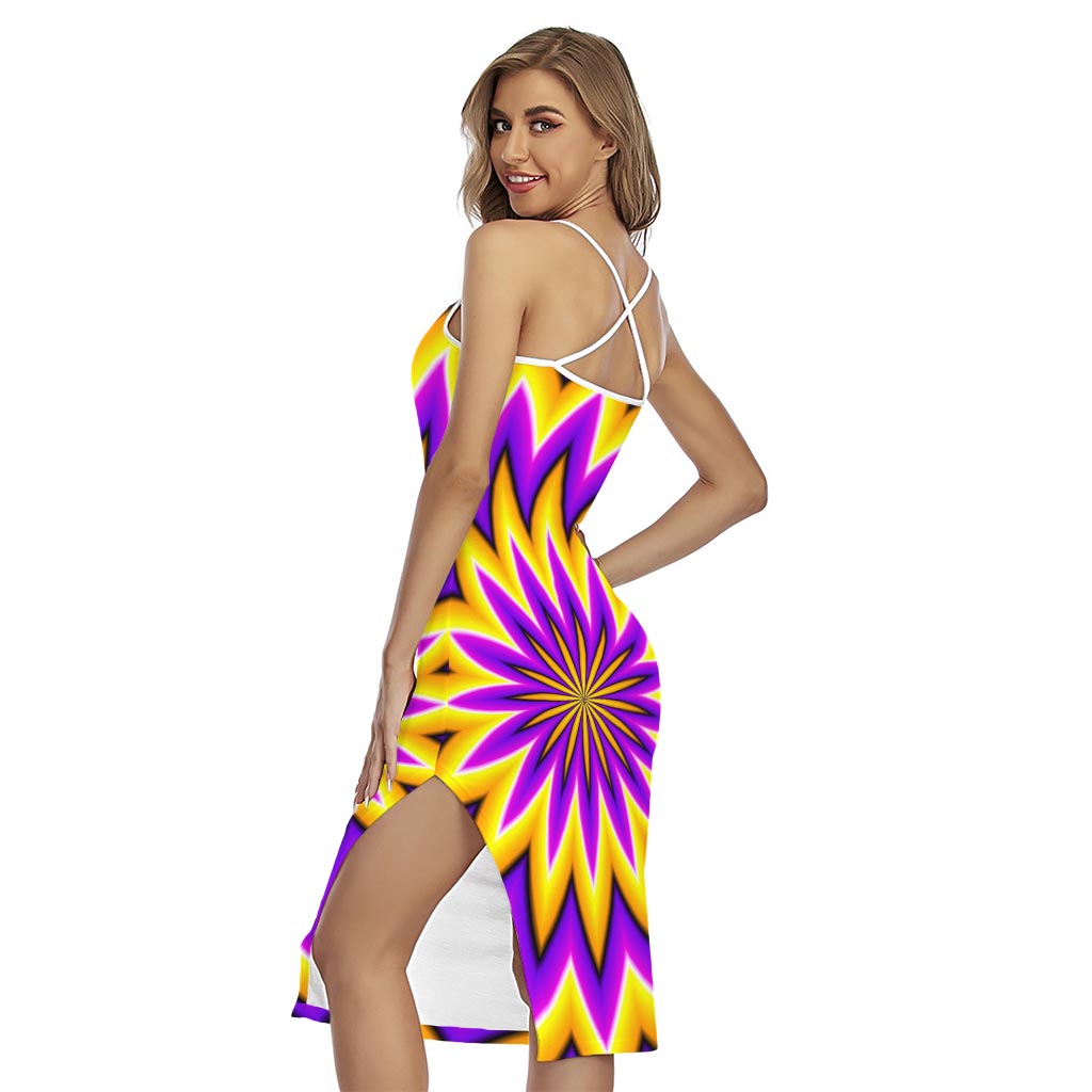 Yellow Flower Moving Optical Illusion Cross Back Cami Dress