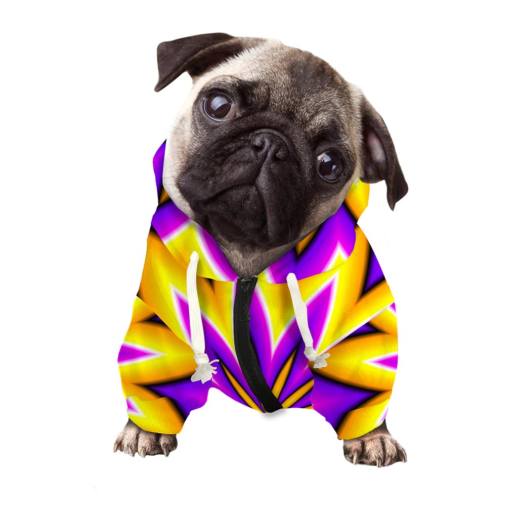Yellow Flower Moving Optical Illusion Dog Zip Up Hoodie
