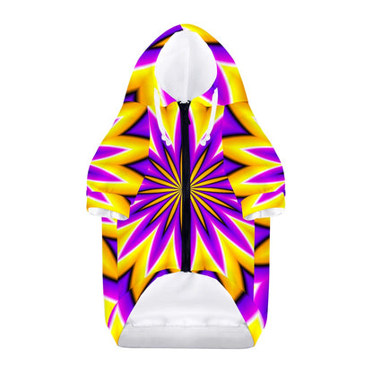 Yellow Flower Moving Optical Illusion Dog Zip Up Hoodie