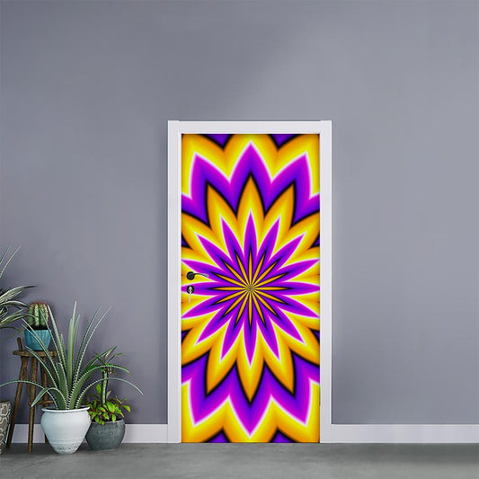 Yellow Flower Moving Optical Illusion Door Sticker