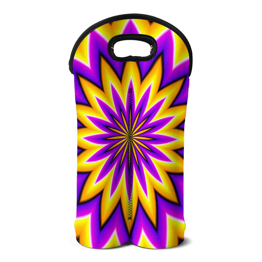 Yellow Flower Moving Optical Illusion Double Neoprene Wine Tote