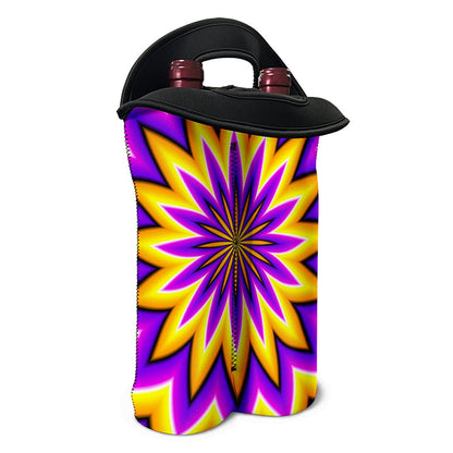 Yellow Flower Moving Optical Illusion Double Neoprene Wine Tote