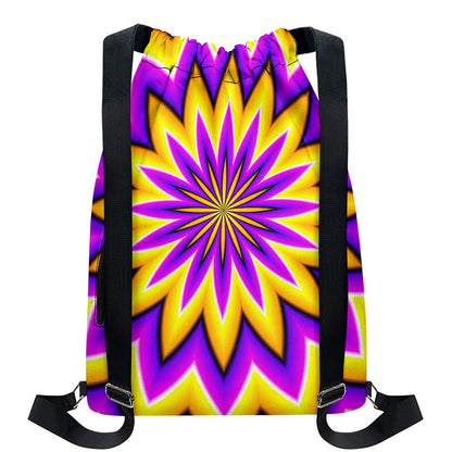 Yellow Flower Moving Optical Illusion Drawstring Backpack