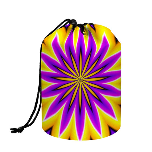 Yellow Flower Moving Optical Illusion Drawstring Makeup Bag