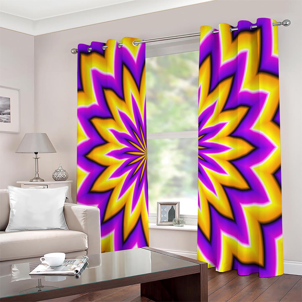 Yellow Flower Moving Optical Illusion Extra Wide Grommet Curtains