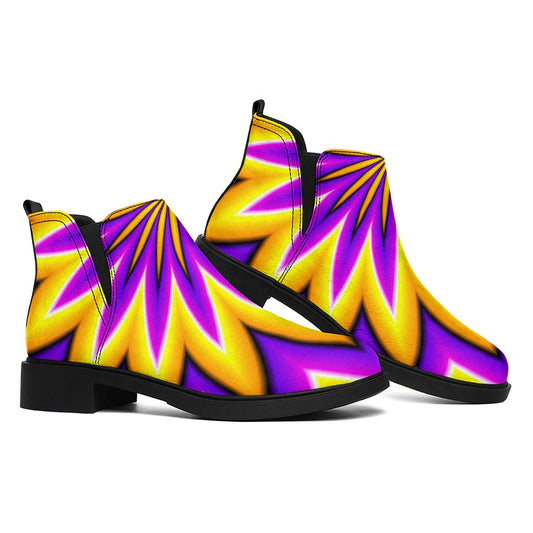 Yellow Flower Moving Optical Illusion Flat Ankle Boots