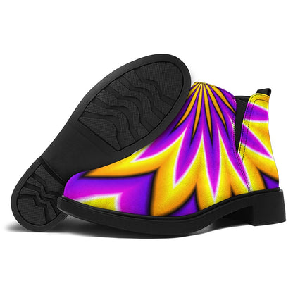 Yellow Flower Moving Optical Illusion Flat Ankle Boots