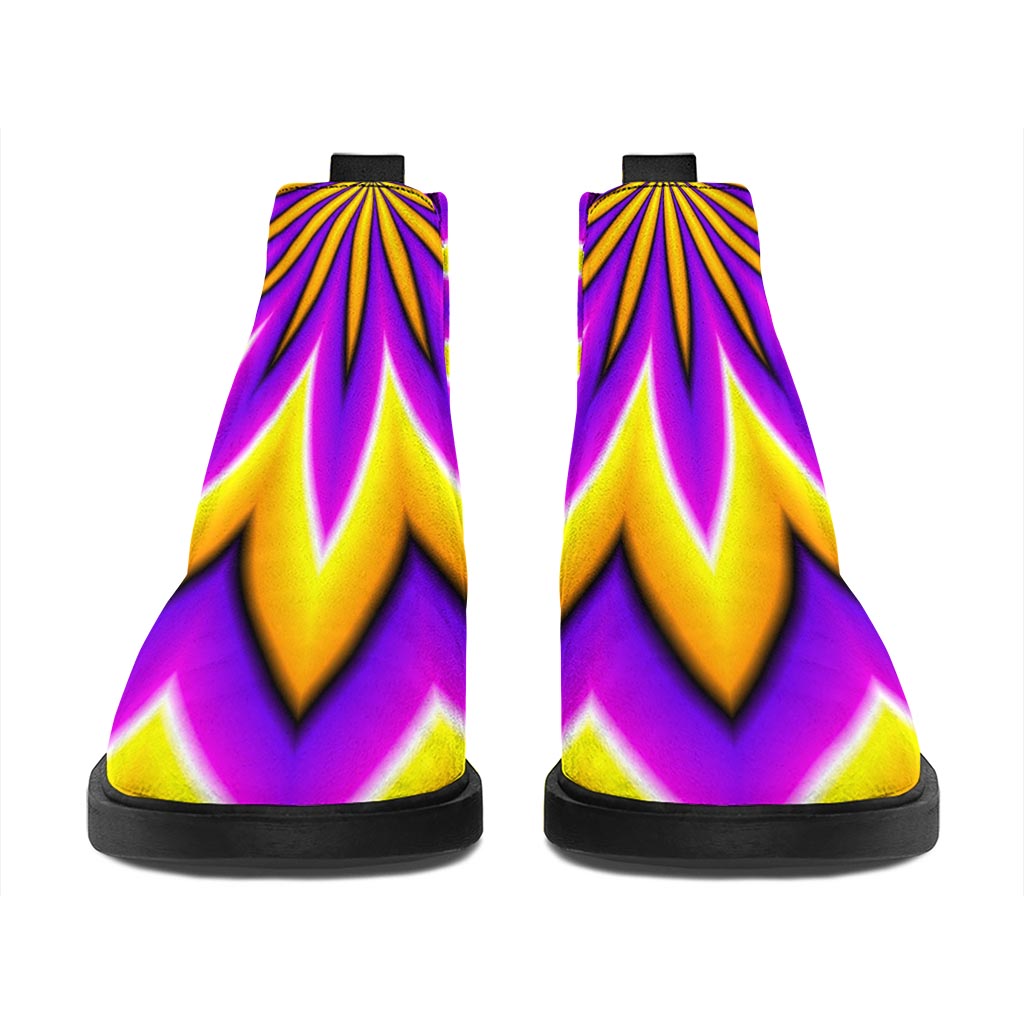 Yellow Flower Moving Optical Illusion Flat Ankle Boots