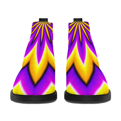 Yellow Flower Moving Optical Illusion Flat Ankle Boots
