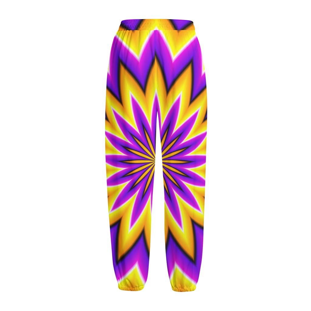 Yellow Flower Moving Optical Illusion Fleece Lined Knit Pants