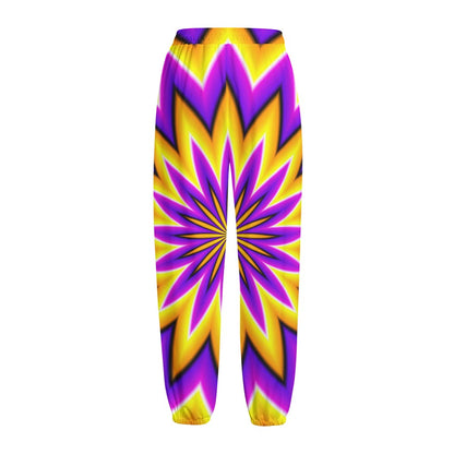 Yellow Flower Moving Optical Illusion Fleece Lined Knit Pants