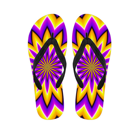 Yellow Flower Moving Optical Illusion Flip Flops