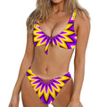 Yellow Flower Moving Optical Illusion Front Bow Tie Bikini