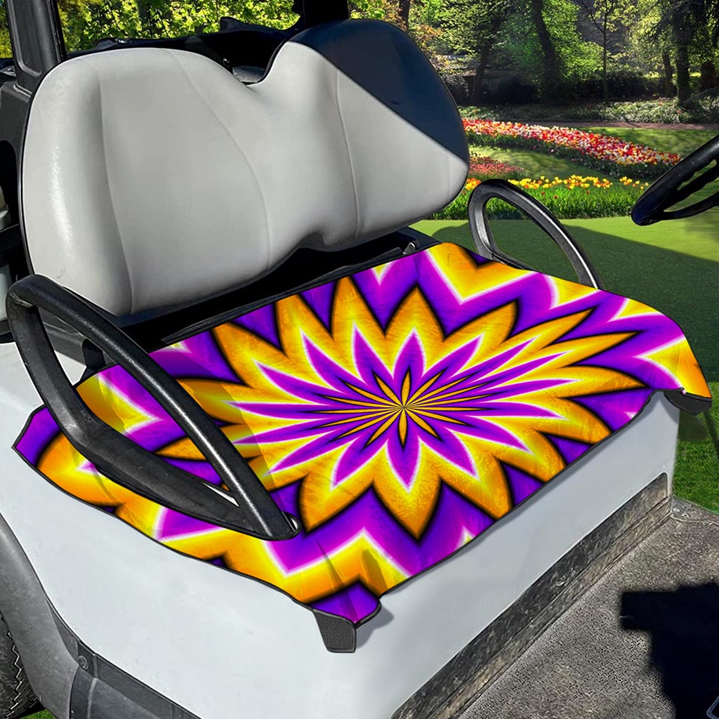 Yellow Flower Moving Optical Illusion Golf Cart Seat Cover