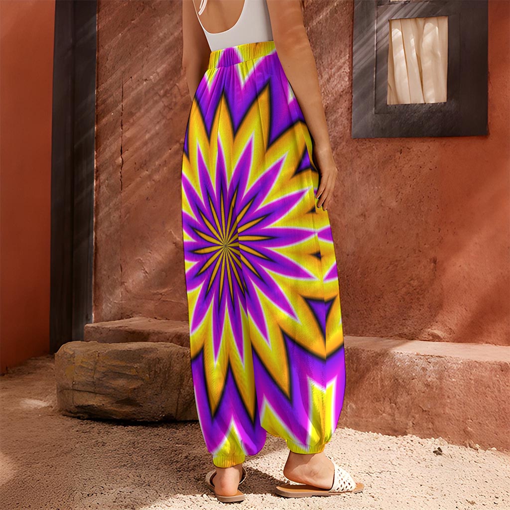 Yellow Flower Moving Optical Illusion Harem Pants