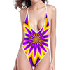 Yellow Flower Moving Optical Illusion High Cut One Piece Swimsuit