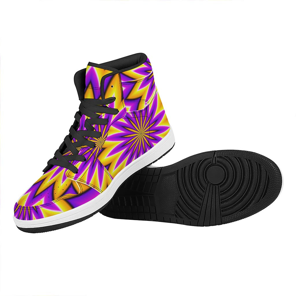 Yellow Flower Moving Optical Illusion High Top Leather Sneakers