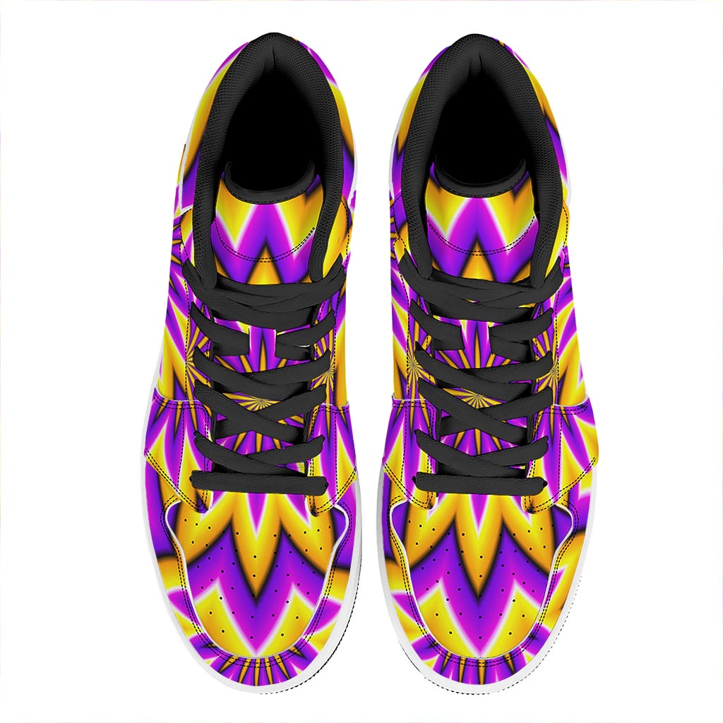 Yellow Flower Moving Optical Illusion High Top Leather Sneakers