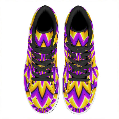 Yellow Flower Moving Optical Illusion High Top Leather Sneakers