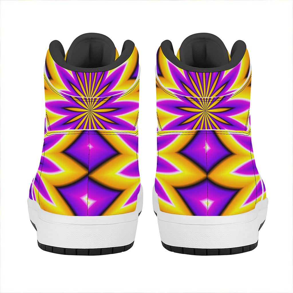 Yellow Flower Moving Optical Illusion High Top Leather Sneakers