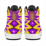 Yellow Flower Moving Optical Illusion High Top Leather Sneakers
