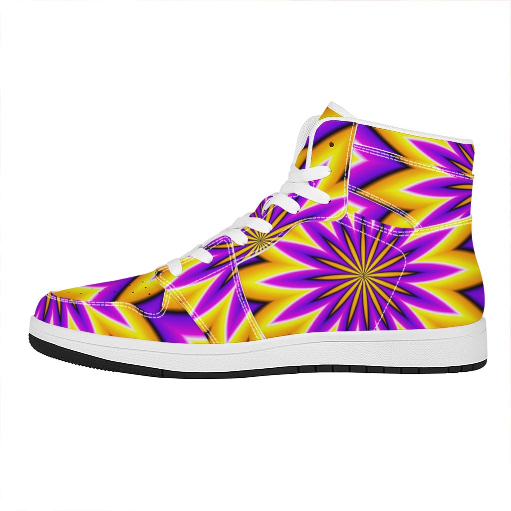 Yellow Flower Moving Optical Illusion High Top Leather Sneakers
