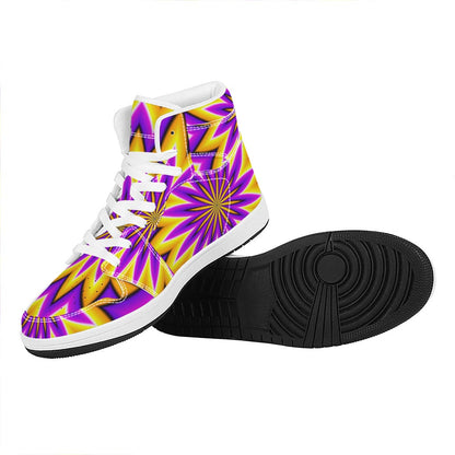 Yellow Flower Moving Optical Illusion High Top Leather Sneakers