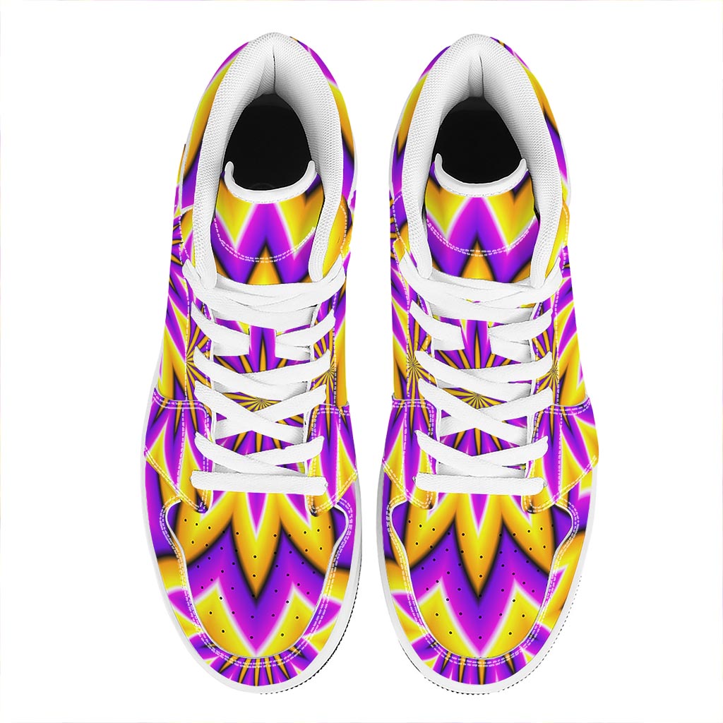 Yellow Flower Moving Optical Illusion High Top Leather Sneakers