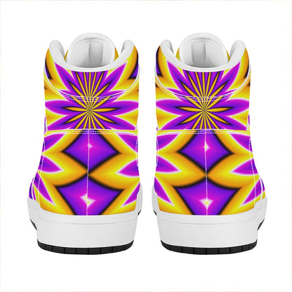 Yellow Flower Moving Optical Illusion High Top Leather Sneakers