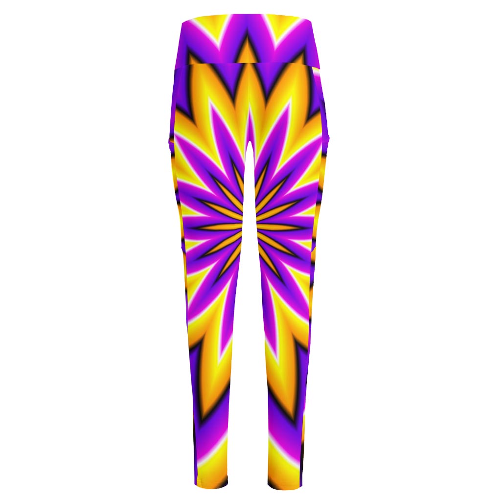 Yellow Flower Moving Optical Illusion High-Waisted Pocket Leggings