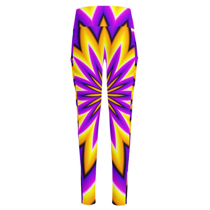 Yellow Flower Moving Optical Illusion High-Waisted Pocket Leggings