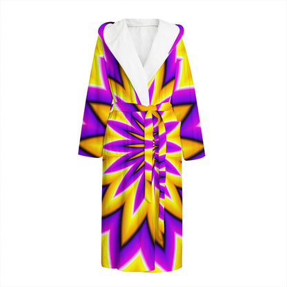 Yellow Flower Moving Optical Illusion Hooded Bathrobe