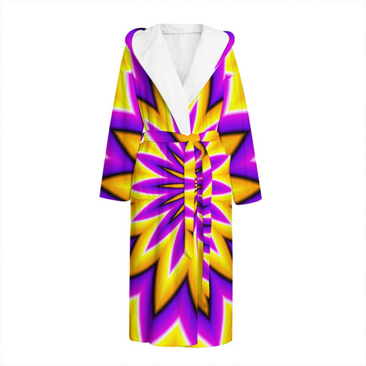 Yellow Flower Moving Optical Illusion Hooded Bathrobe