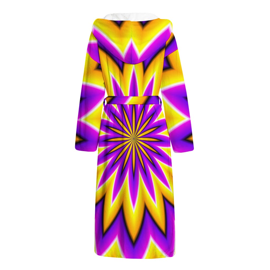 Yellow Flower Moving Optical Illusion Hooded Bathrobe