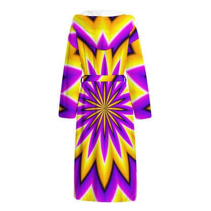 Yellow Flower Moving Optical Illusion Hooded Bathrobe