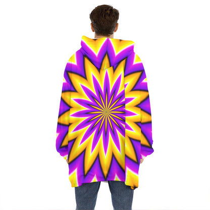 Yellow Flower Moving Optical Illusion Hoodie Blanket