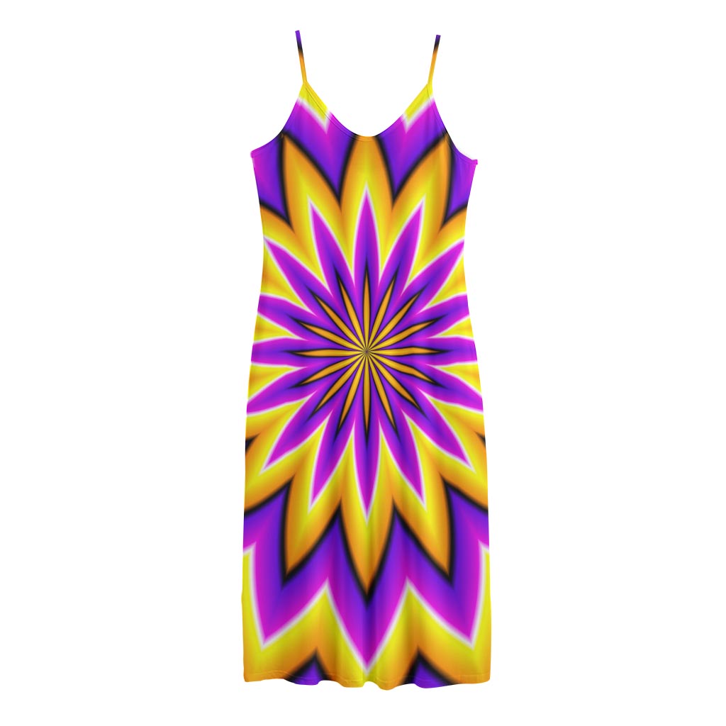 Yellow Flower Moving Optical Illusion Jersey Midi Cami Dress