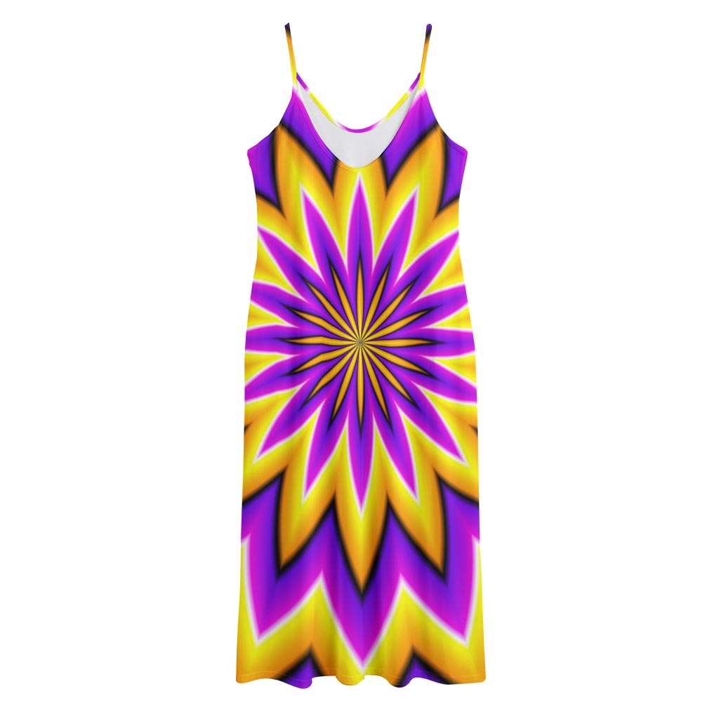 Yellow Flower Moving Optical Illusion Jersey Midi Cami Dress
