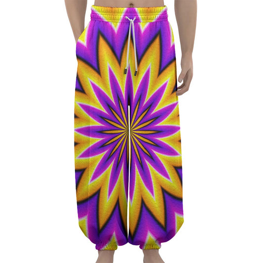 Yellow Flower Moving Optical Illusion Lantern Pants