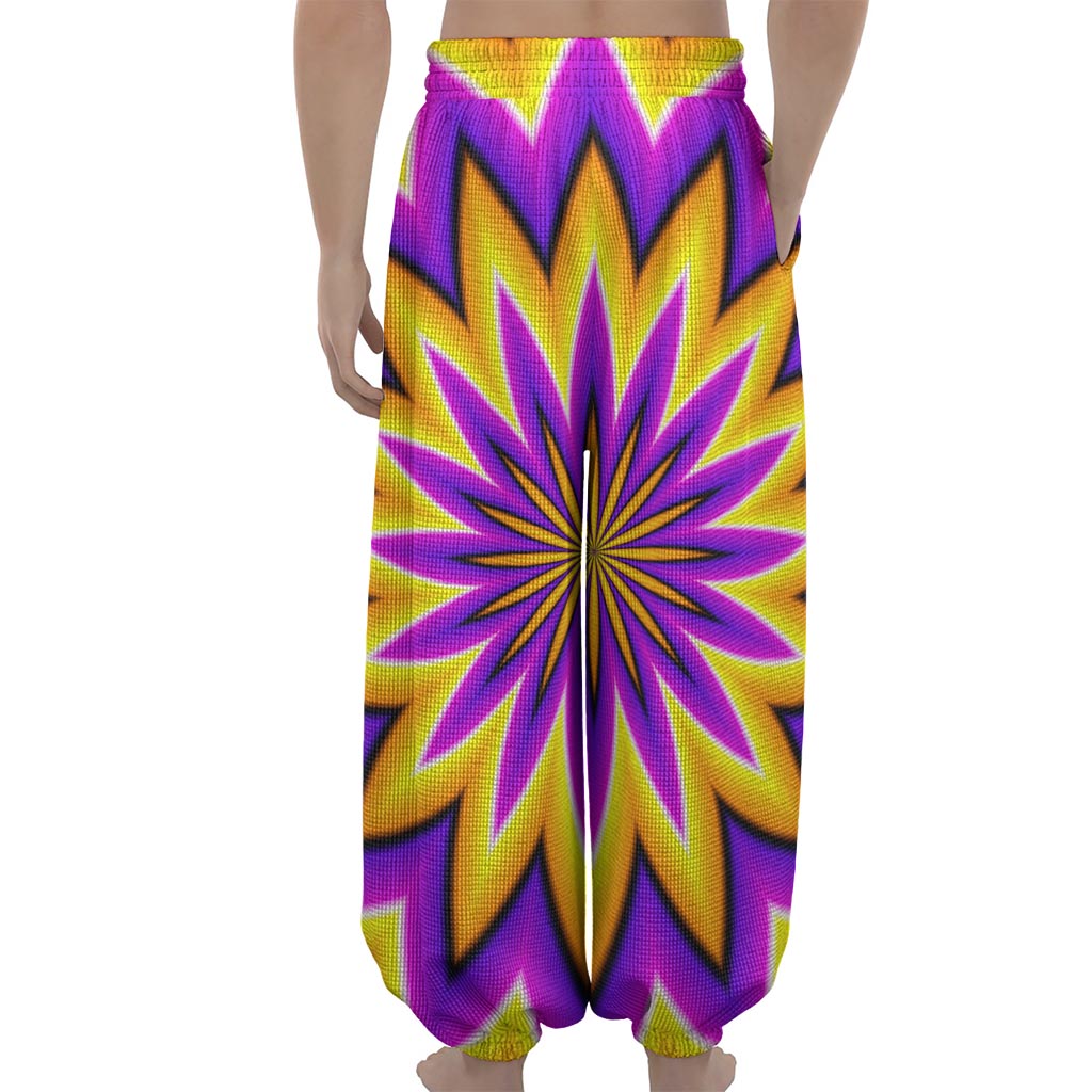 Yellow Flower Moving Optical Illusion Lantern Pants