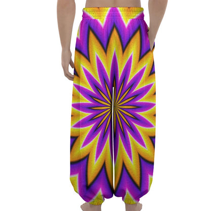 Yellow Flower Moving Optical Illusion Lantern Pants