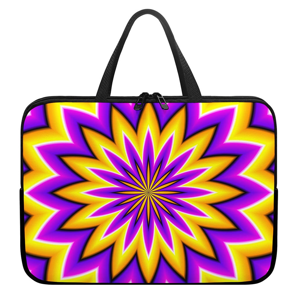 Yellow Flower Moving Optical Illusion Laptop Sleeve With Handle