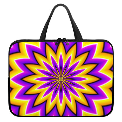 Yellow Flower Moving Optical Illusion Laptop Sleeve With Handle