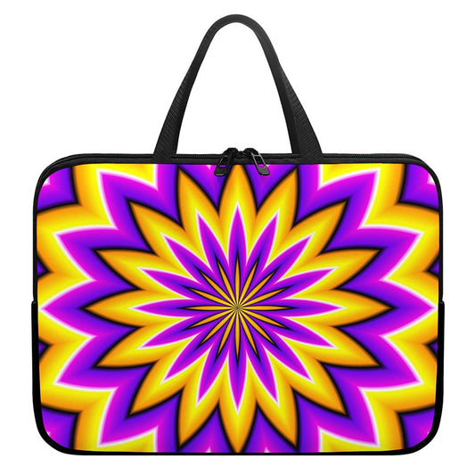 Yellow Flower Moving Optical Illusion Laptop Sleeve With Handle