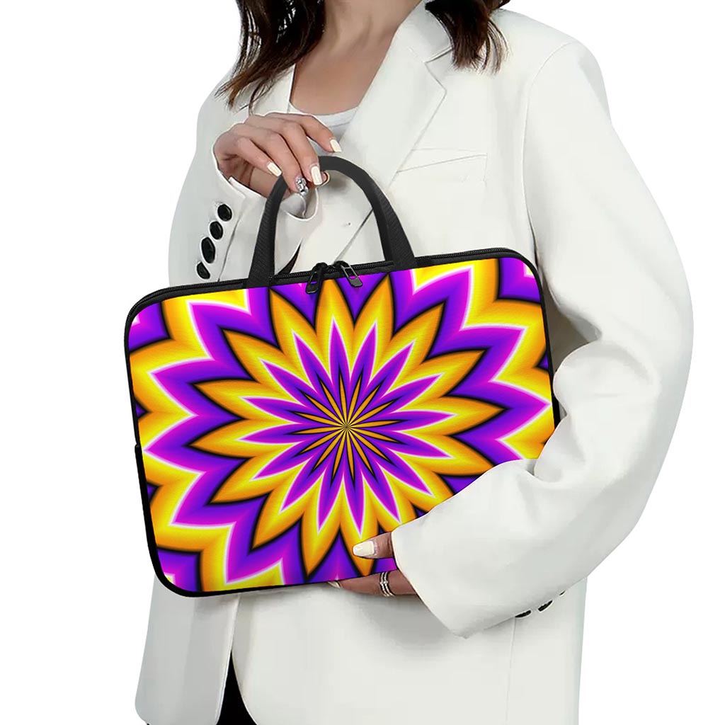 Yellow Flower Moving Optical Illusion Laptop Sleeve With Handle