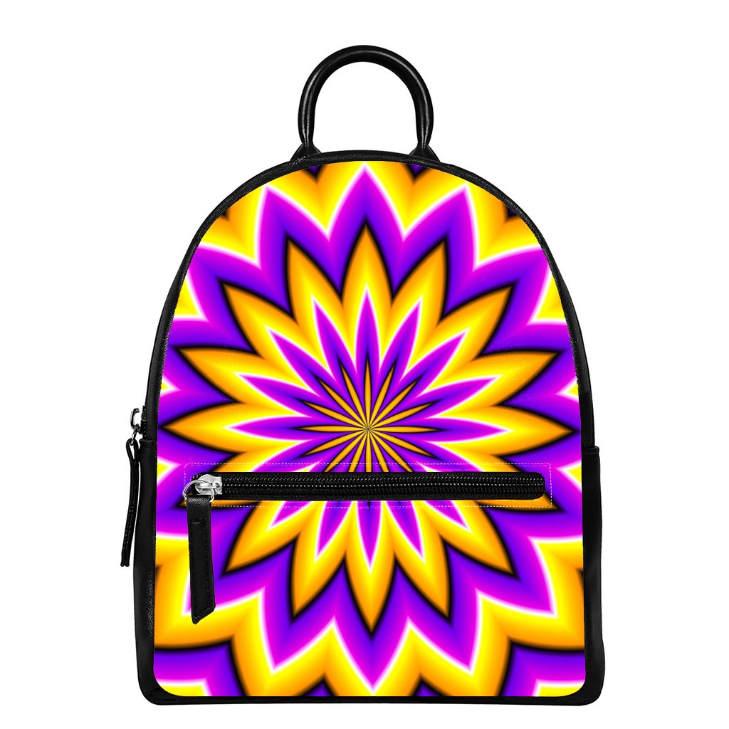 Yellow Flower Moving Optical Illusion Leather Backpack