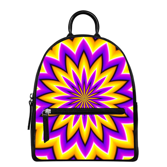 Yellow Flower Moving Optical Illusion Leather Backpack